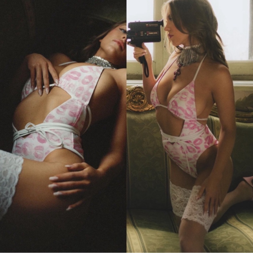 Frankie's Bikinis Pink and White One Piece